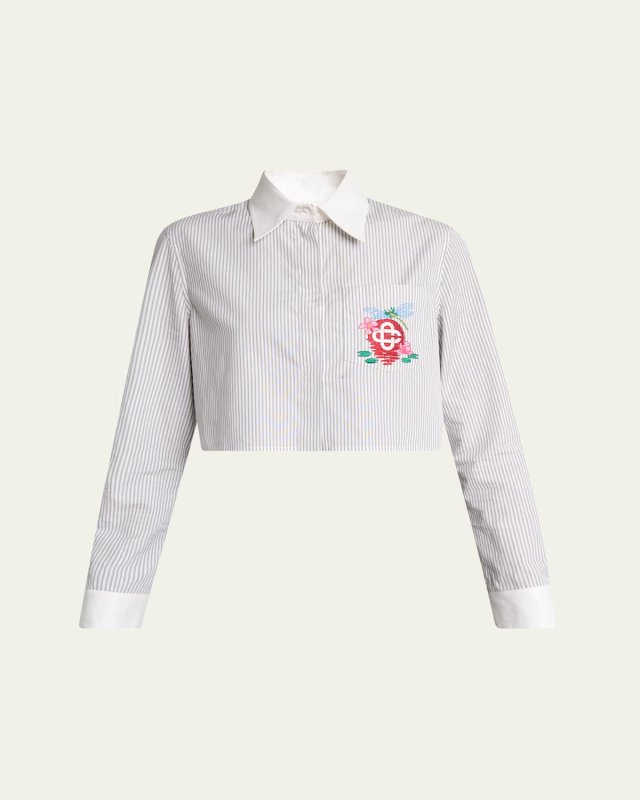 Embroidered Crop Button-Down Shirt